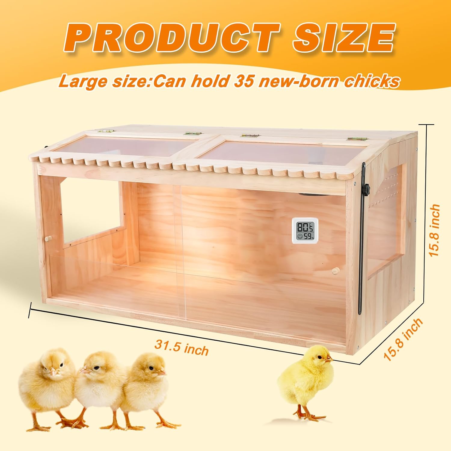 Chicken Brooder Box, Brooder Box for Chicks & Quail, Large Chicken Coop Quail Cage with Heat Lamp, Ideal for Chicks, Ducks, Quails, Hamsters and Lizards (31.5 x 16 x 16 in)
