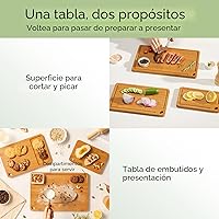 Vista 3 de Tabla de cortar de bambú, tablas de cortar de madera duradera para cocina con ranuras profundas para jugos y asas integradas, embutidos y picado