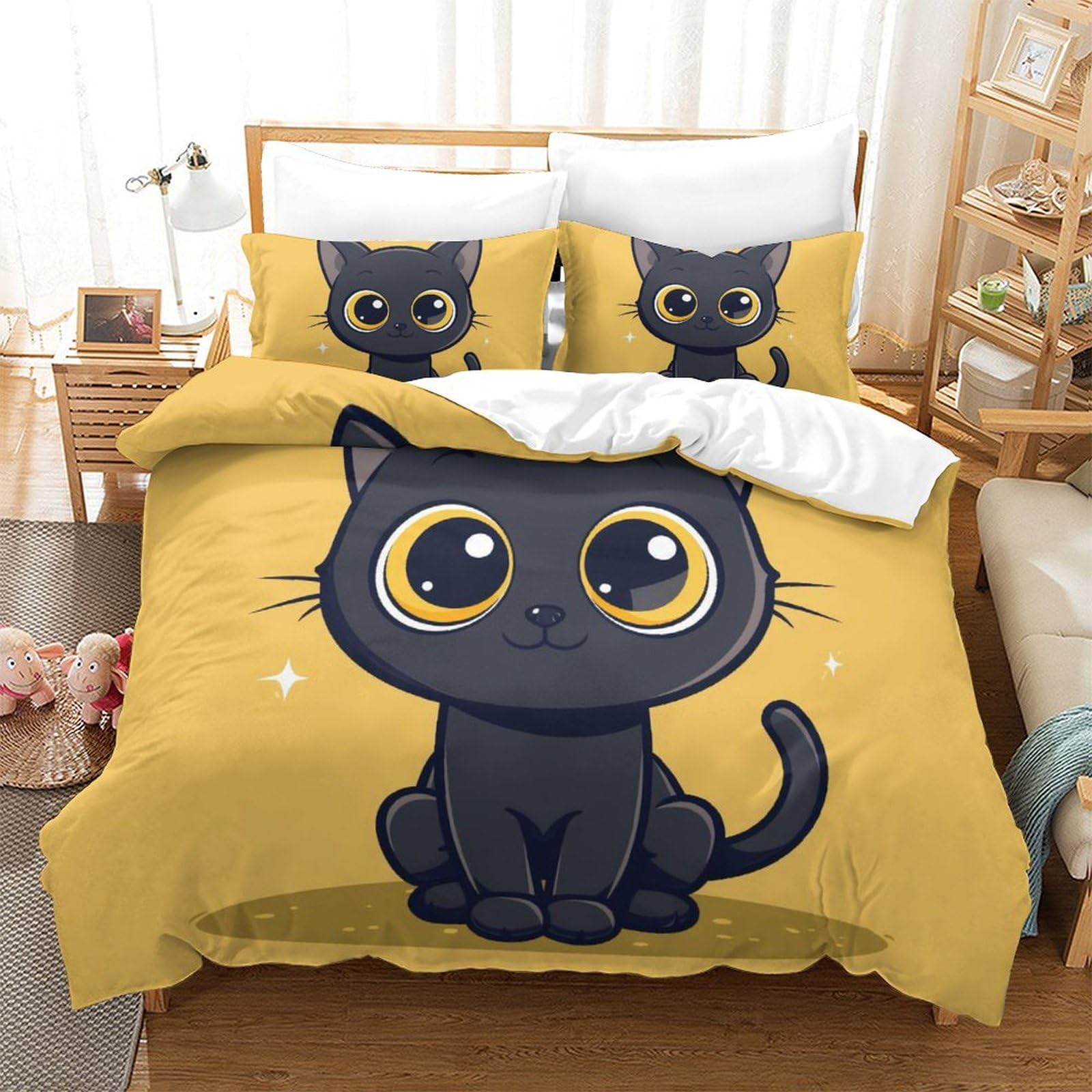 Housse de couette chaton 3D en microfibre Super King 260x220 cm avec taies