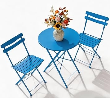 3 Piece Patio Bistro Set, Outdoor Folding Bistro Table and Chairs Set of 2
