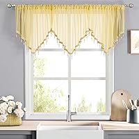 Vista 17 de WUBODTI Cenefas transparentes para ventanas de sala de estar, cortina triangular de encaje con cuentas de cristal, 51 pulgadas de ancho x 24 Beige
