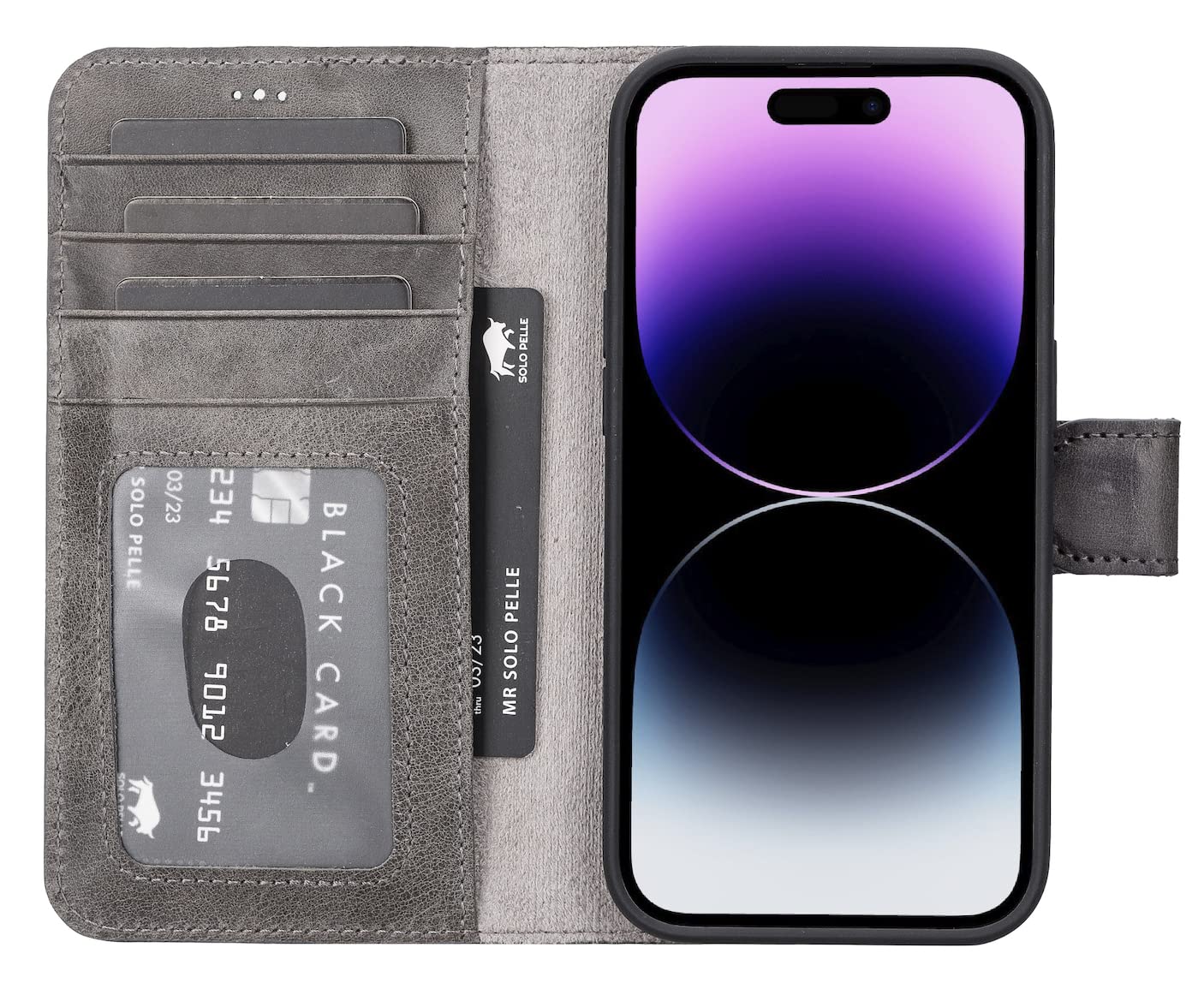 Solo Pelle Lederhülle kompatibel für iPhone 14 Pro in 6.1 Zoll abnehmbare Hülle (2in1) inkl. Kartenfächer für das original Apple iPhone 14 Pro (Steingrau)