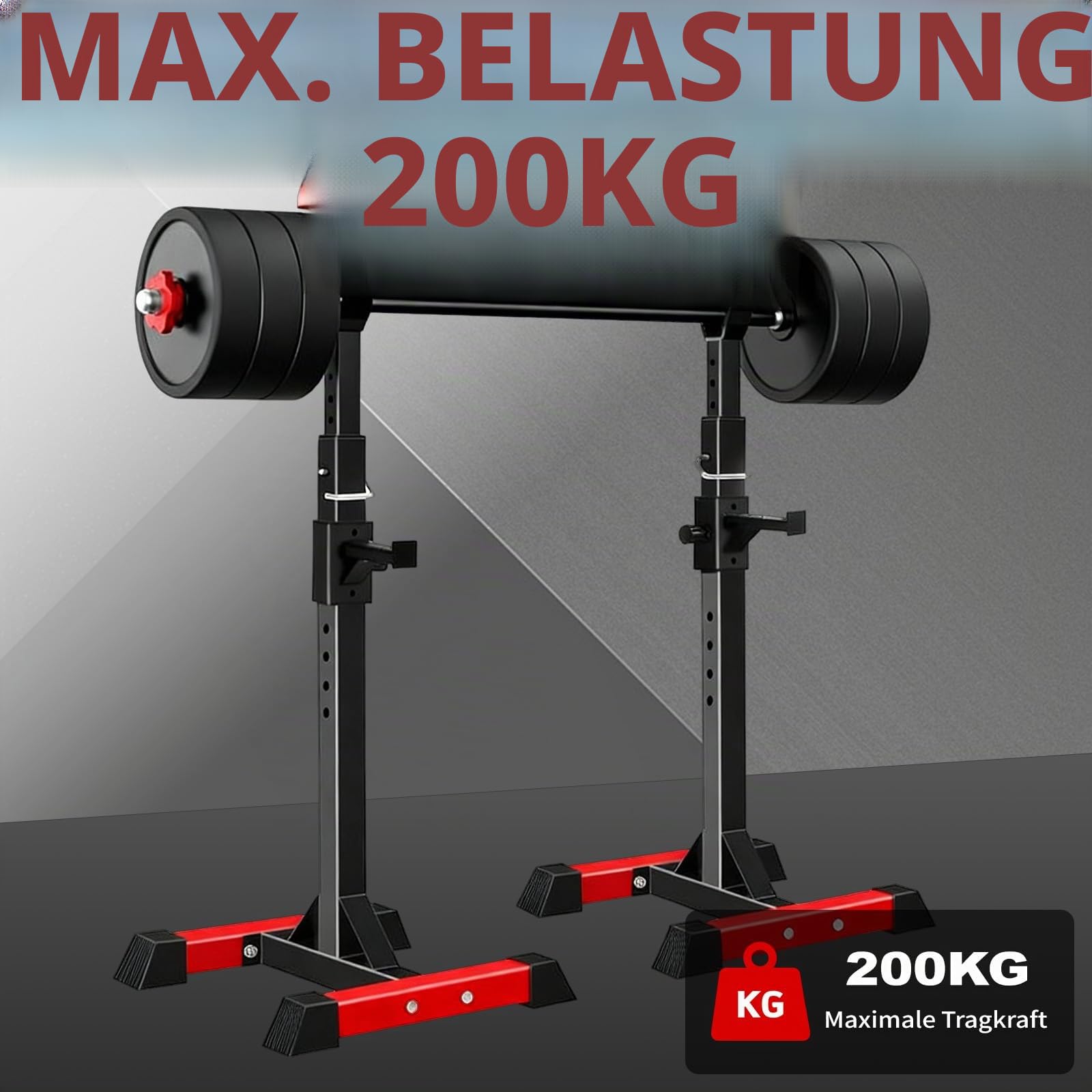 ISE Squat Rack Hantelständer mit 6 Höhenverstellbar Langhantelständer, Langhantelablage 2 Einzelnen Ständern,Max. bis 200KG, Kniebeugenständer, Langhantel Ständer für Sportstudio Zuhause