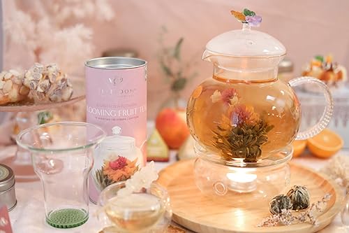 Miniatura 3 de Teabloom Wings of Love - Tetera de cristal de borosilicato de 40 onzas, infusor de vidrio de té de hojas sueltas, 2 flores de té florecientes gratis