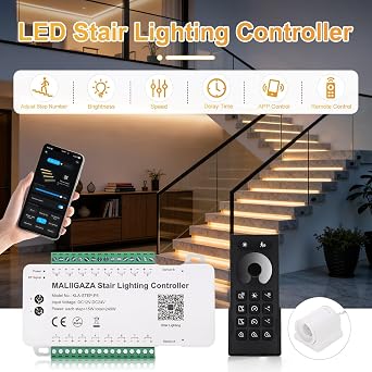 Smart Motion Sensor Stair Lights,16 Step COB Strip Kit with App Remote | PIR Motion Detection Staircase Lighting Automatic Dynamic Effects Always-On Mode Step-by-Step Illumination Easy DIY Setup