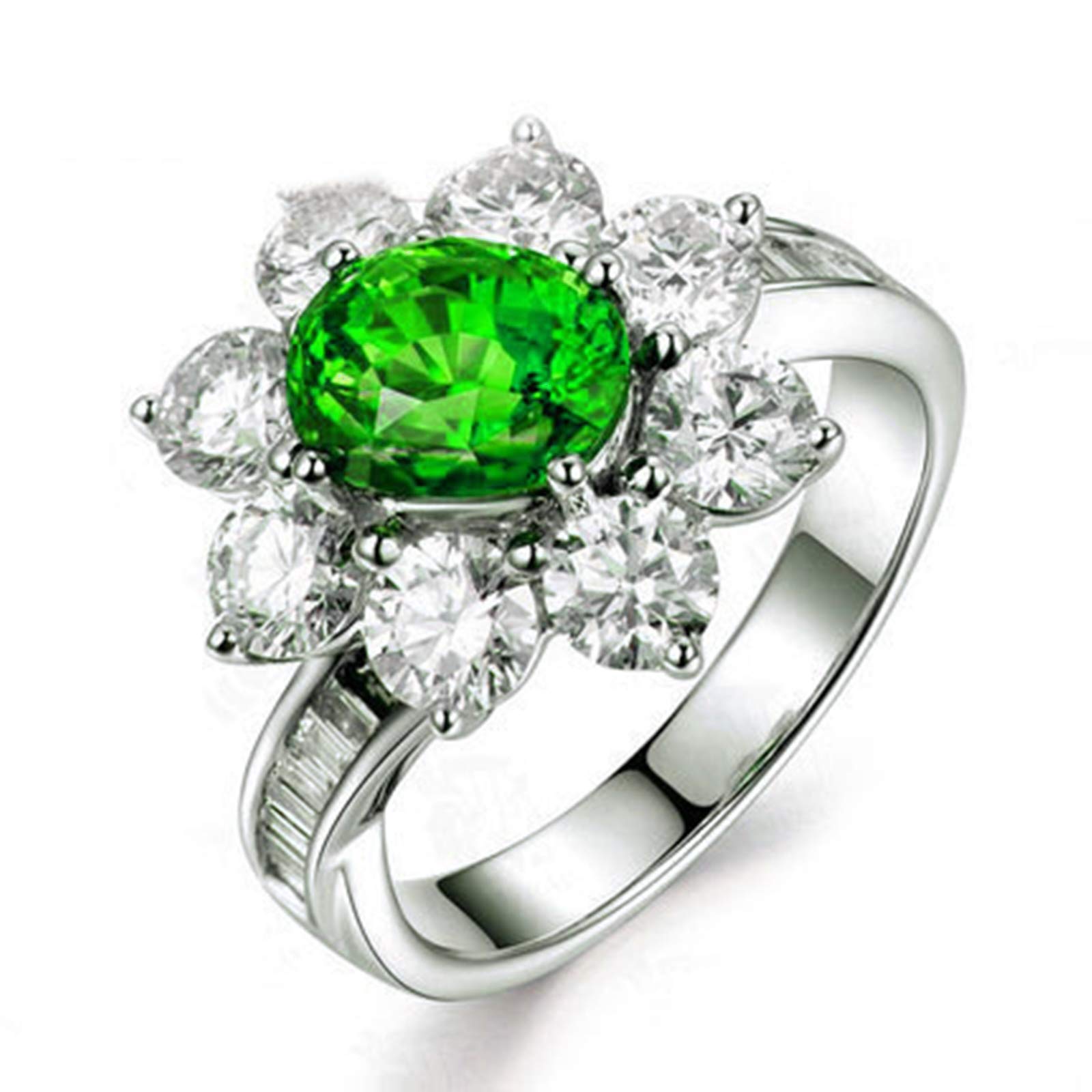 Bague argent fleur zirconium vert, le cadeau personnalisé - 8