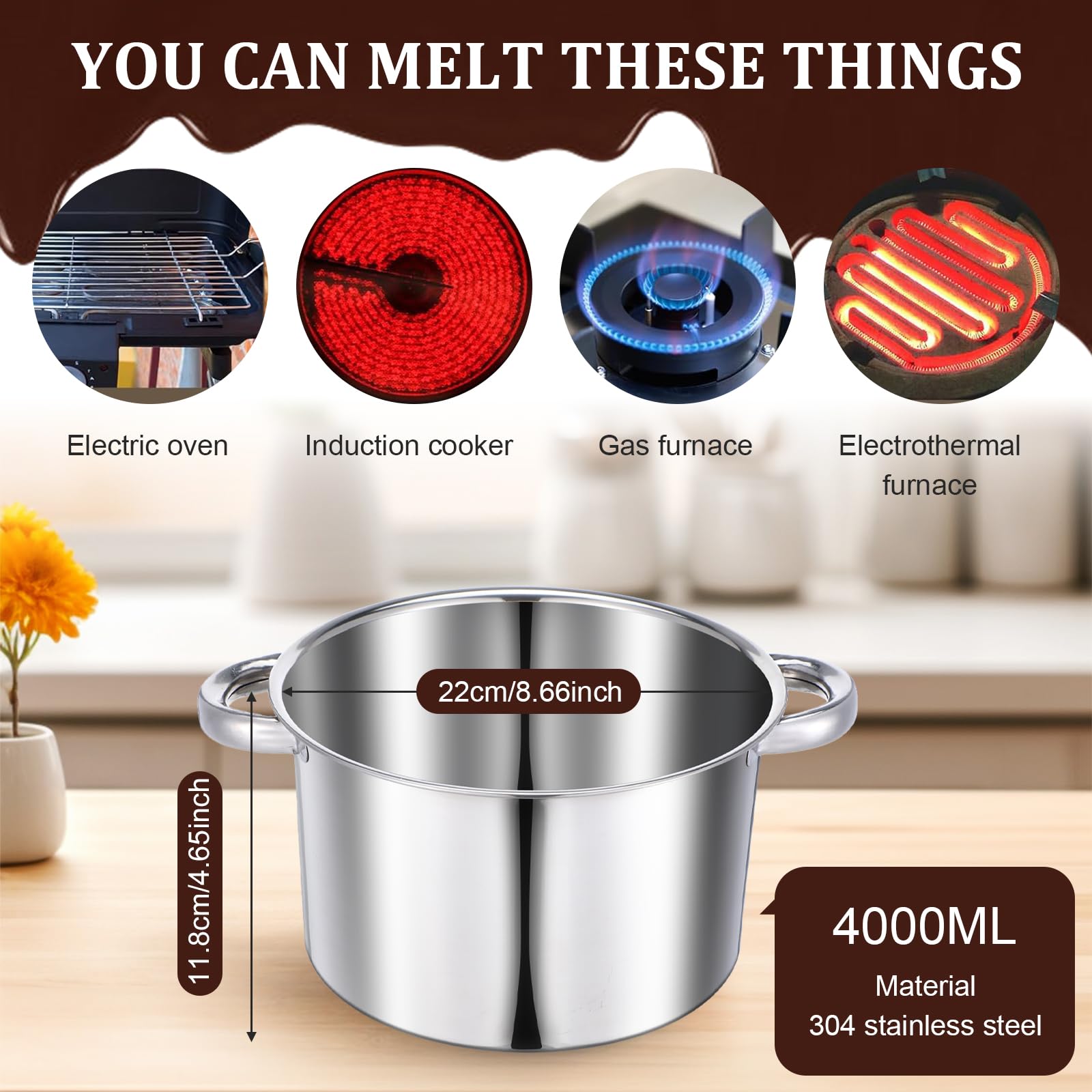 Stainless Steel Double Boiler Set - Melting Bowl & Pot -4