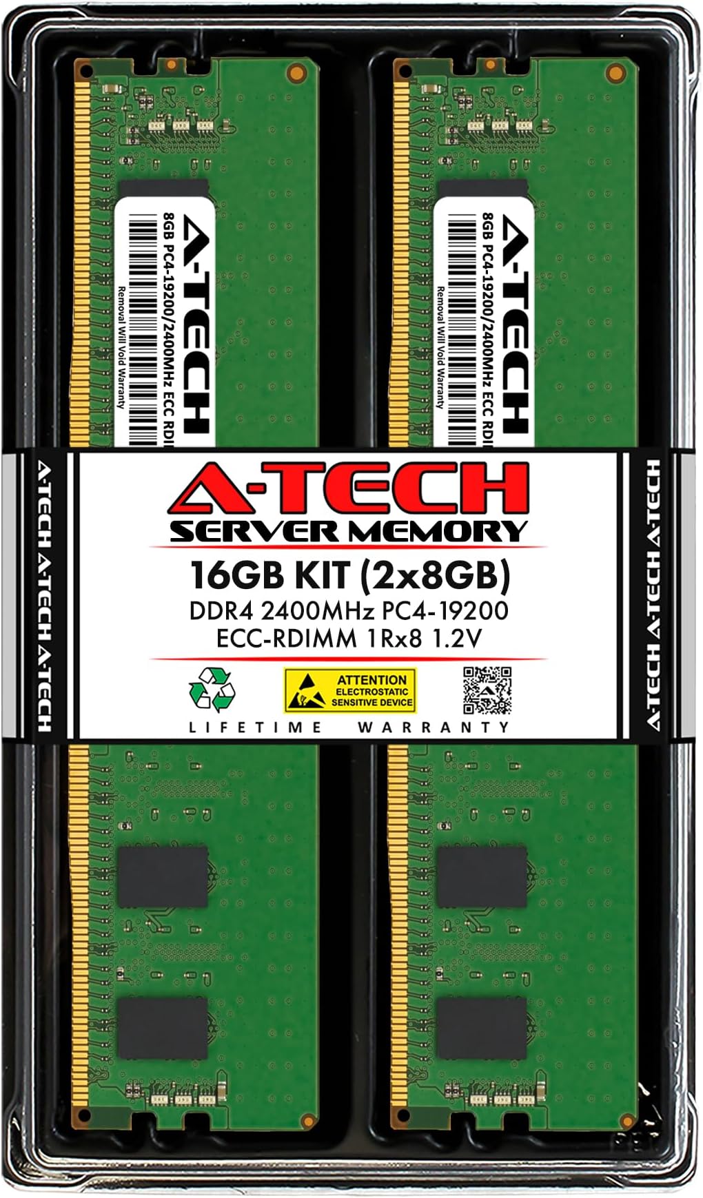 A-Tech 16GB Kit (2x8GB) DDR4 2400MHz PC4-19200 ECC RDIMM 1Rx8 1.2V Single Rank ECC Registered DIMM 288-Pin Server & Workstation RAM Memory Upgrade Modules (A-Tech Enterprise Series)