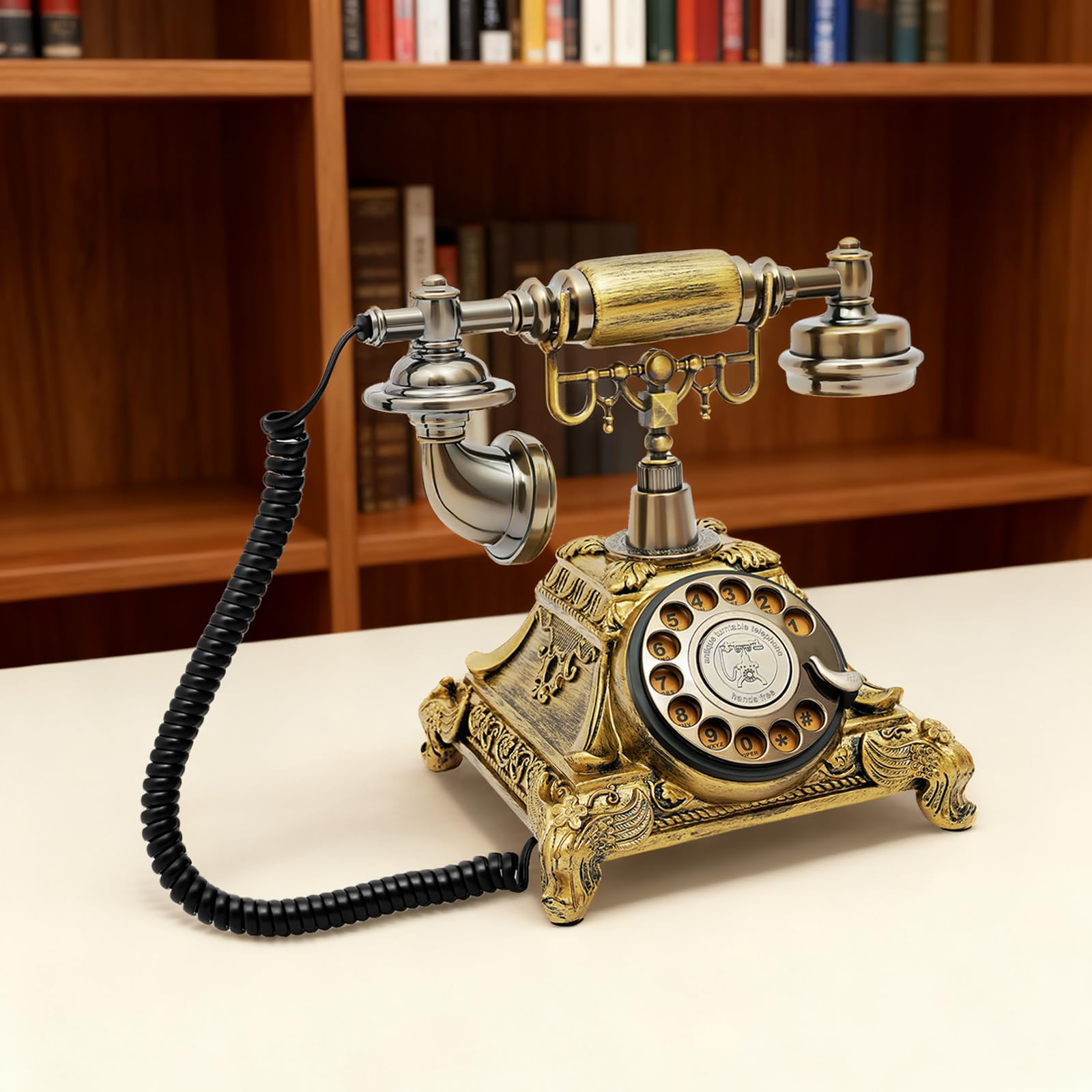 Téléphone Rétro À Cadran Rotatif Bronze Vintage Filaire Bureau