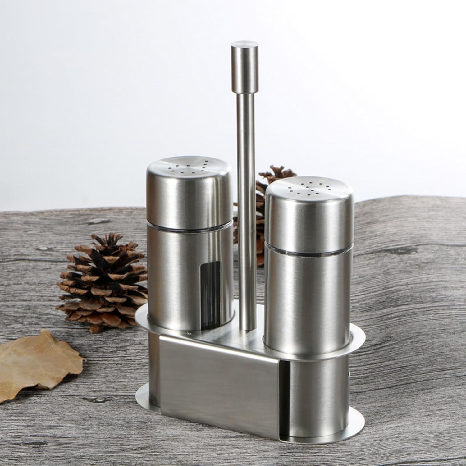 Restaurant Grade Salt Pepper Shaker Set with Oversized Clear Window and Ergonomic Spices Dispensing Control Multipurpose Nonrust Steel Condiment Jars