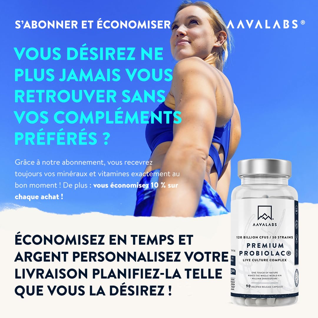 Probiotique Flore Intestinale 120MilliardsUFC 30Souches [Lactobacillus Gasseri Lactobacillus Rhamnosus]+ Zinc Ferments Lactiques Probiotiques Flore Intestinale et Prébiotique (Inuline) - 90 Gélules