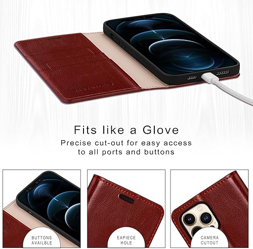 Miniatura 6 de Belemay Funda compatible con iPhone 15 Pro Max, piel auténtica, tarjetero con bloqueo RFID, carcasa de poliuretano termoplástico a prueba de golpes,