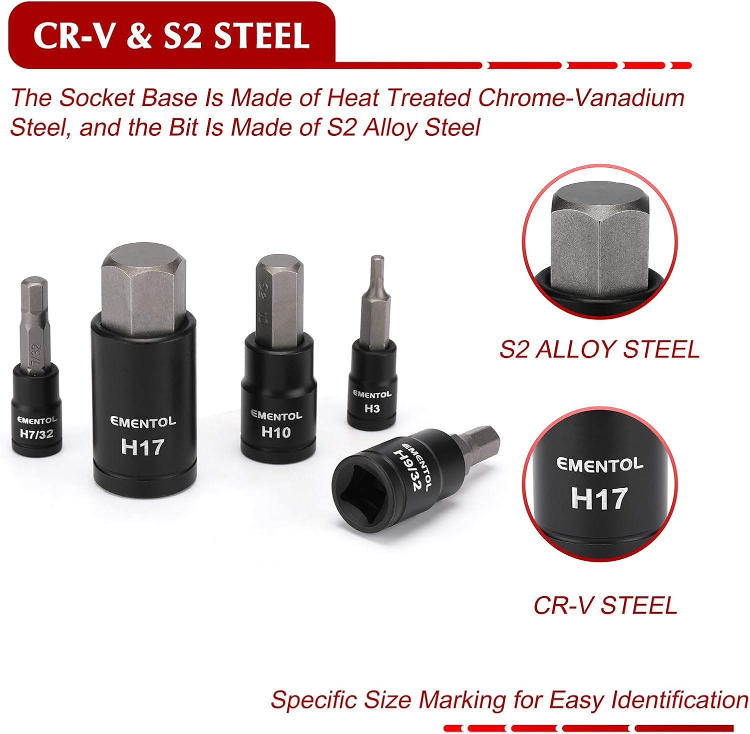 EMENTOL 38PCS 1/4" 3/8" 1/2" Drive Allen Hex Bit Socket Set, SAE/Metric, Includes Power Drill Adapter, Socket Adapters, 2mm - 19mm, 5/64" - 3/4"