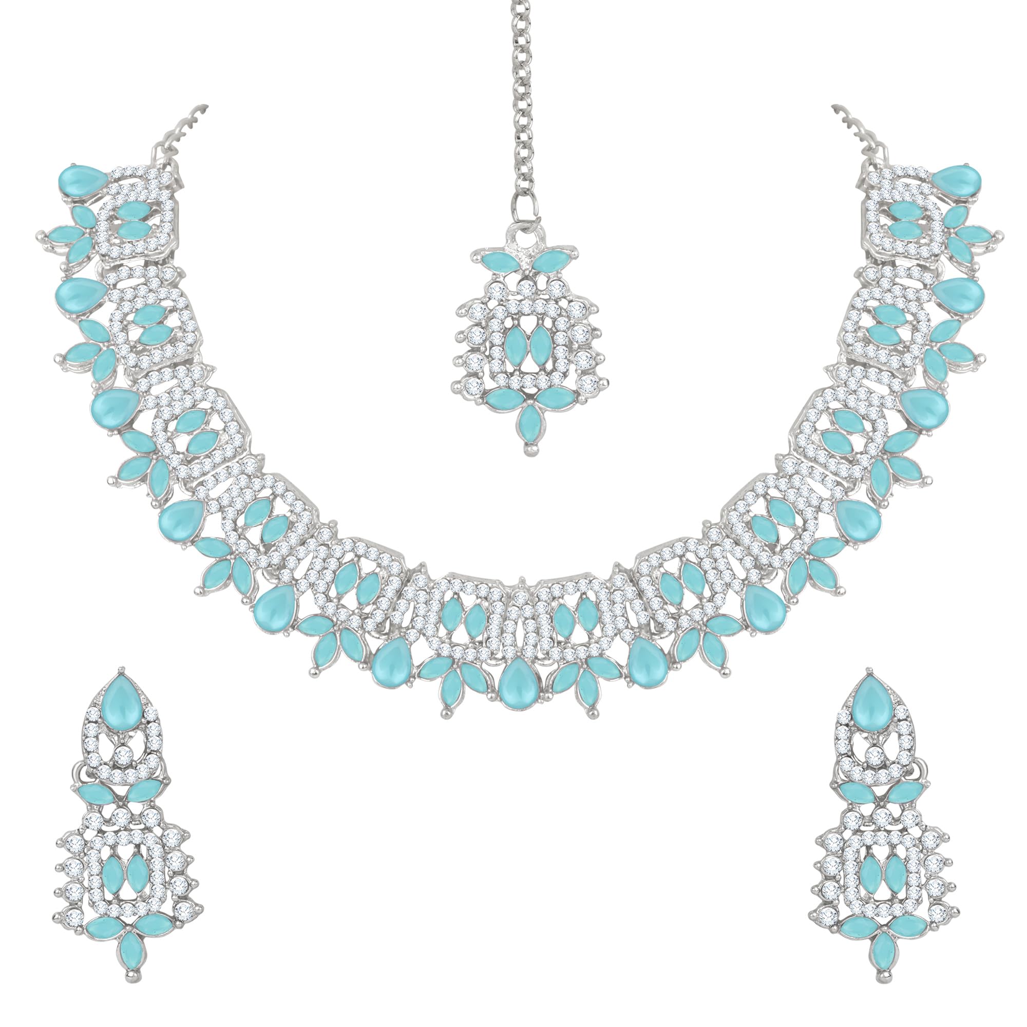 Atasi International Silver Plated Green Kundan Crystals AD Diamond Necklace Jewellery Set for Women, Girls for Wedding, Festive, Party, Ocassion Wear (RDG5869) (B0D298HCY9) Amazon Price History, Amazon Price Tracker
