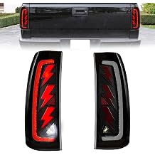 Shocklight LED Tail Lights Compatible With 2003 2004 2005 2006 Chevy Silverado 1500 2500 3500, A Pair Of Tail Lamps With Lightning Shaped Design And Smoked Lens- Driver and Passenger Side