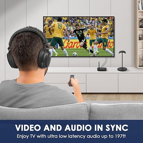 Miniatura 2 de SIMOLIO AptX - Auriculares inalámbricos para ver televisión, transmisor Bluetooth de baja latencia, juego de auriculares para TV digital