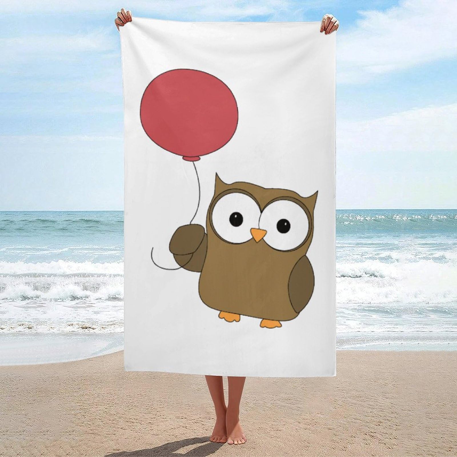 LEDFCVSU Beach Towel, Owl Balloon Bath Towel, Absorbent Towel for Swimming, Sports, Travel