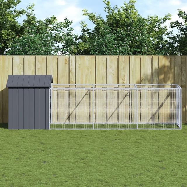Foto 2 de 7 de vidaXL Caseta Perros con tejado Acero galvanizado Gris 117x405x123 cm
