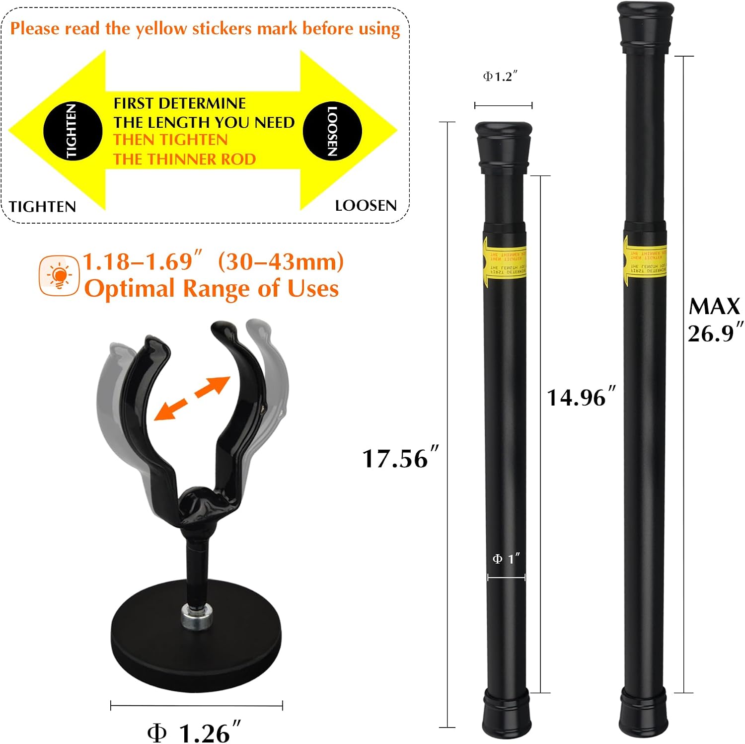 MUTUACTOR 1PCS Magnetic Curtain Rods for Metal Doors,Strong Magnetic Mount Door Curtains Rods for 13" to 26”,Adjustable Window Curtain Rod Versatile Y-Clamp Magnets Holders for Kitchen Garage Room