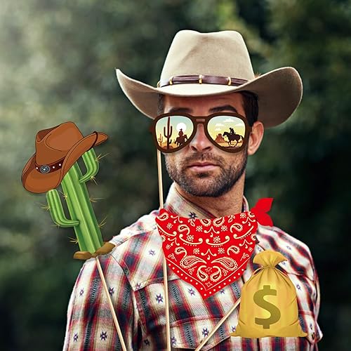 Miniatura 4 de INRUI 25 piezas de accesorios para fotos de West Cowboy para fiesta occidental, suministros para sesión de fotos