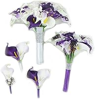 Vista 1 de Lily Garden® Real Touch - Ramo de boda de flores moradas y blancas (juego de 5)