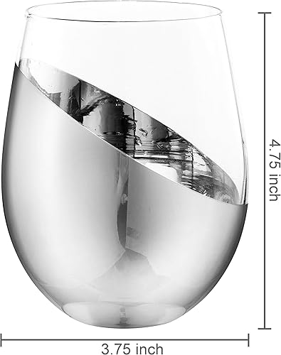 Miniatura 5 de MyGift Juego de Regalo de 4 Copas de Vino Sin Tallo Plateadas Premium de Alta Calidad, Vajilla Moderna Metálica con Detalles Elegantes, Regalo