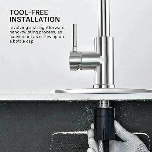Vista 39 de WEWE Grifo de cocina en cascada con rociador extraíble, 3 modos (barrido/corriente/cascada) modo de interruptor giratorio, grifo de fregadero