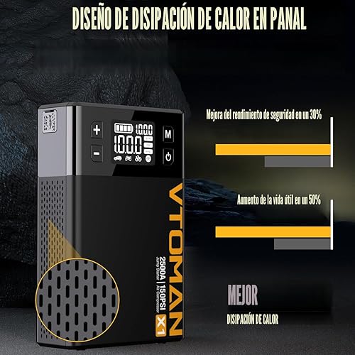 Miniatura 6 de VTOMAN Arrancador de salto X1 con compresor de aire, arrancador de batería de coche (hasta 8.5L de gasolinamotor diesel de 6L) con inflador