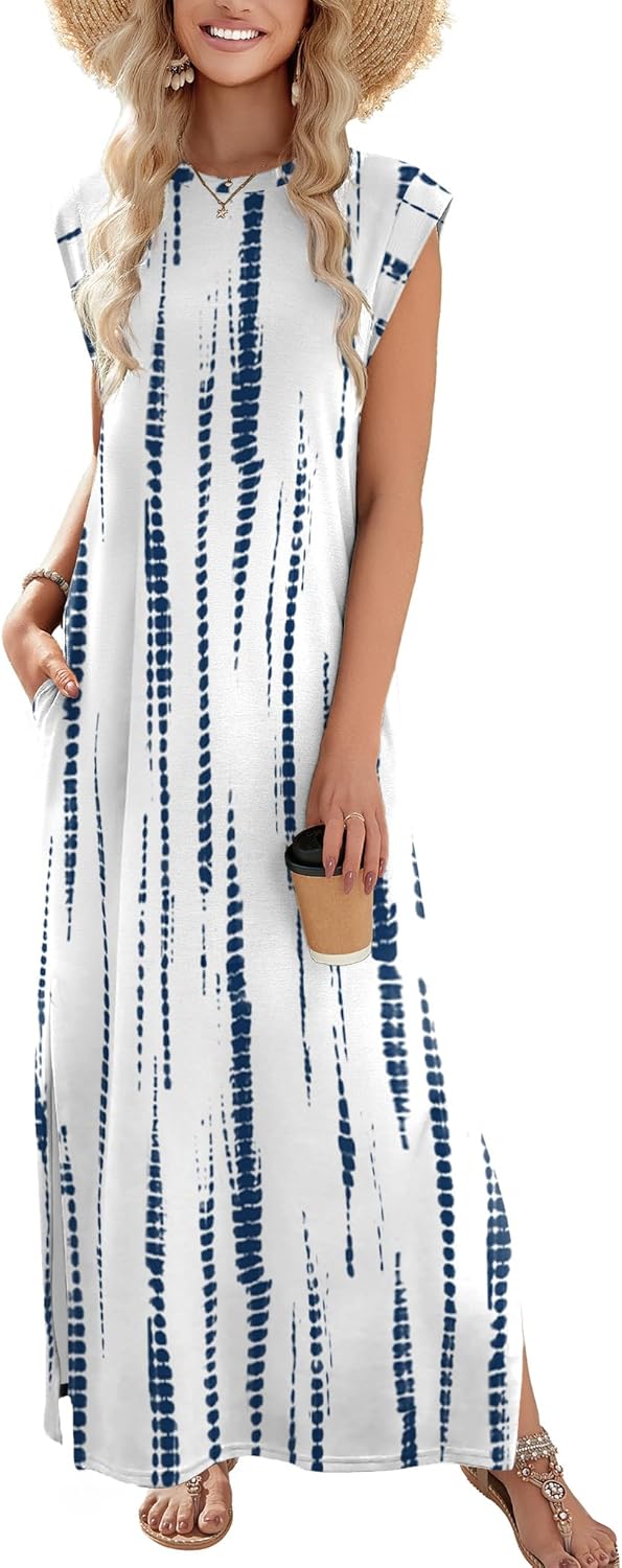 Zeagoo Maxi Women Summer Casual Floral Sundress Split Pockets