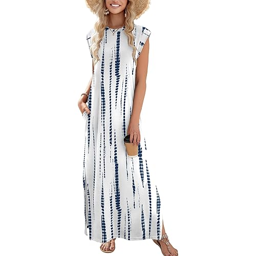Zeagoo Maxi Dresses for Women 2025 Summer Casual Sleeveless Floral Sundress Long Split Dresses with Pockets Beach Vacation