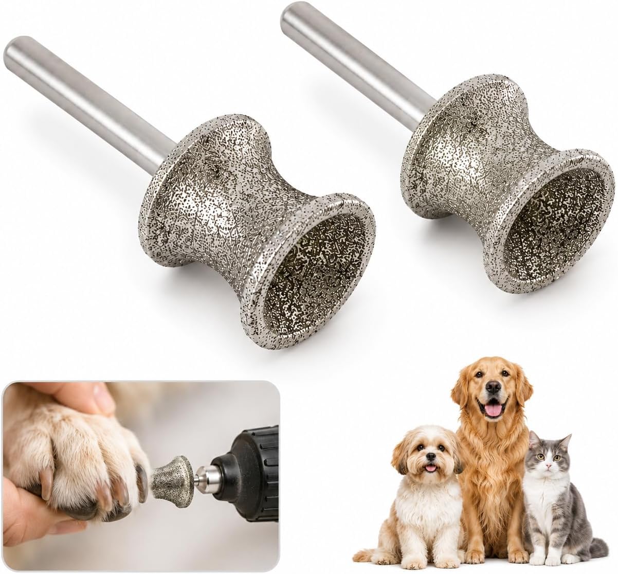 2 piece Diamond Nail Grinder Bit Compatible with Rotary Tools | Professional Pet Grooming Accessory Compatible with Dogs, Painless Claw Care Trimmer