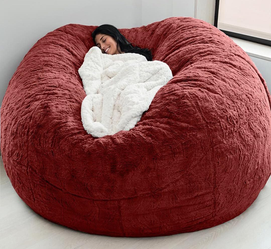 Couvercle de chaise de haricot géant en fausse fourrure bordeaux au design haut de gamme 5FT