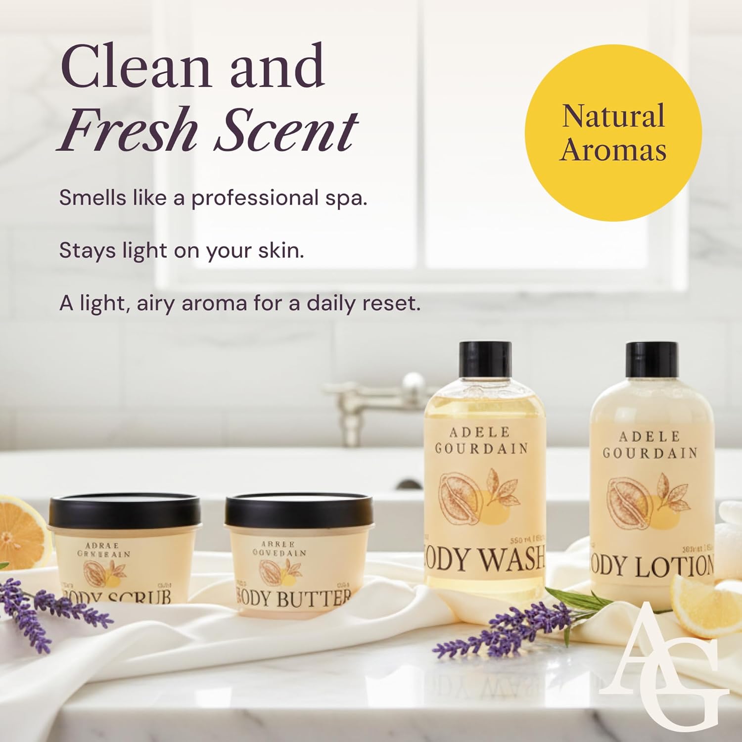 Self Care Kit Woman - 4pcs Citrus Scent - Bath and Body Care Gift Basket for Women - Personal Care Spa Care Package with Body Wash, Lotion, Scrub & Butter, Valentines Day Gifts for Her - Image 5