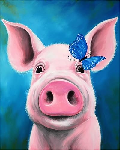 Zariocy Kit de pintura de diamante 5D, pintura de cerdo, bricolaje con arte de diamante, animal redondo, taladro completo, pintura de bordado de