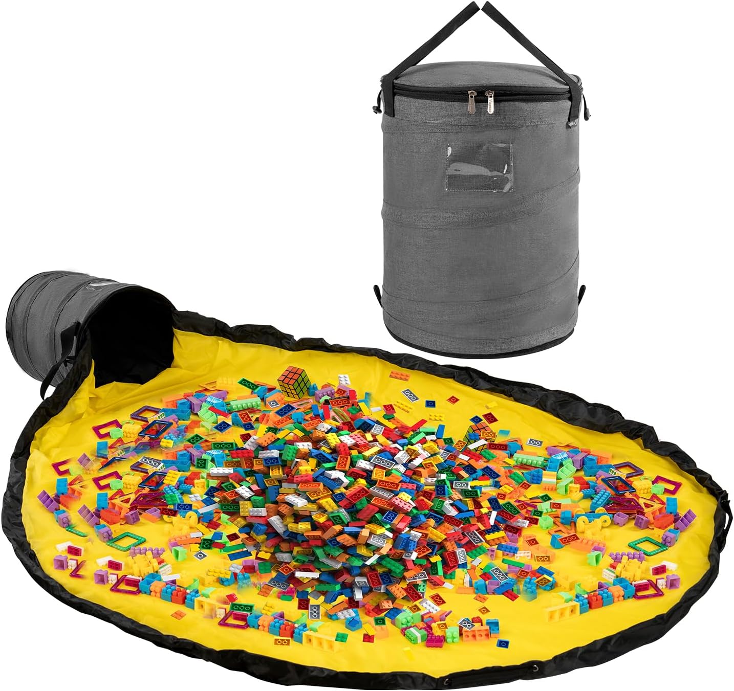 Toy Storage Organizer & Play Mat - Foldable Bin Toys Box Holds Rooms, Building Bricks Toy Storage Basket, Foldable Fabric Bag for Nursery (grey)