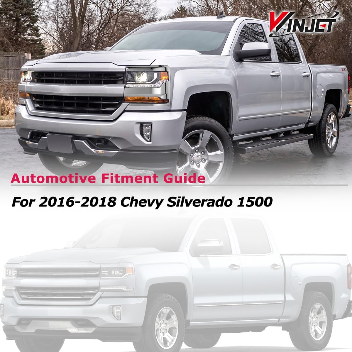 Winjet Headlamp Trim Bezel For 2016 2017 2018 Chevy Silverado 1500, Chrome Headlight Trim Bezel Cover, Pickup Truck Chrome Finish Left Driver Side Replacement Assembly