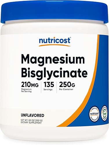 Nutricost Polvo de bisglicinato de magnesio (sin sabor, 8.82 oz) - Suplemento vegano sin OMG, sin OMG