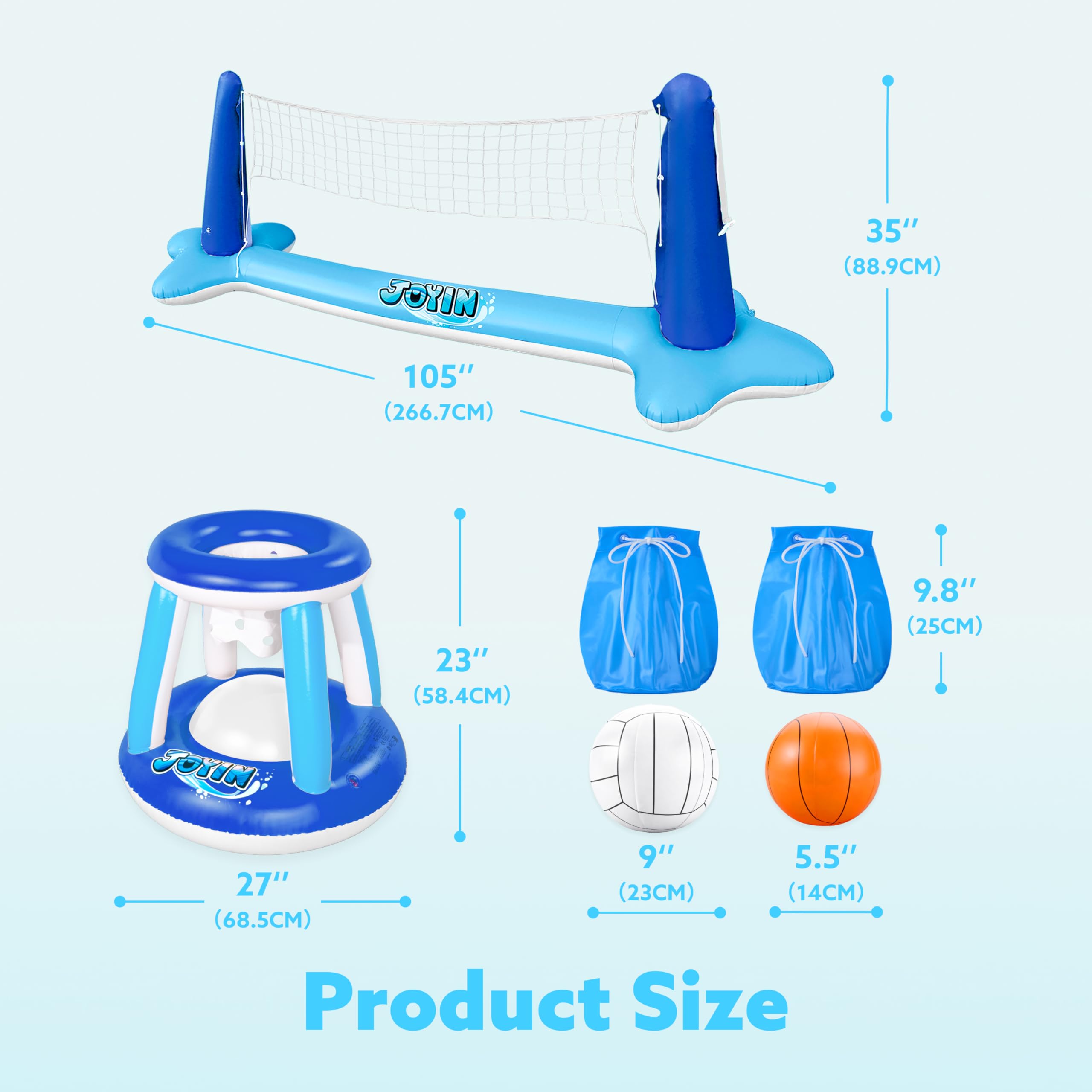 JOYIN Galleggianti gonfiabili per piscina, rete da pallavolo e canestro da basket, gioco di nuoto galleggiante per bambini/adulti, galleggianti estivi, giocattoli estivi per sport acquatici, blu scuro