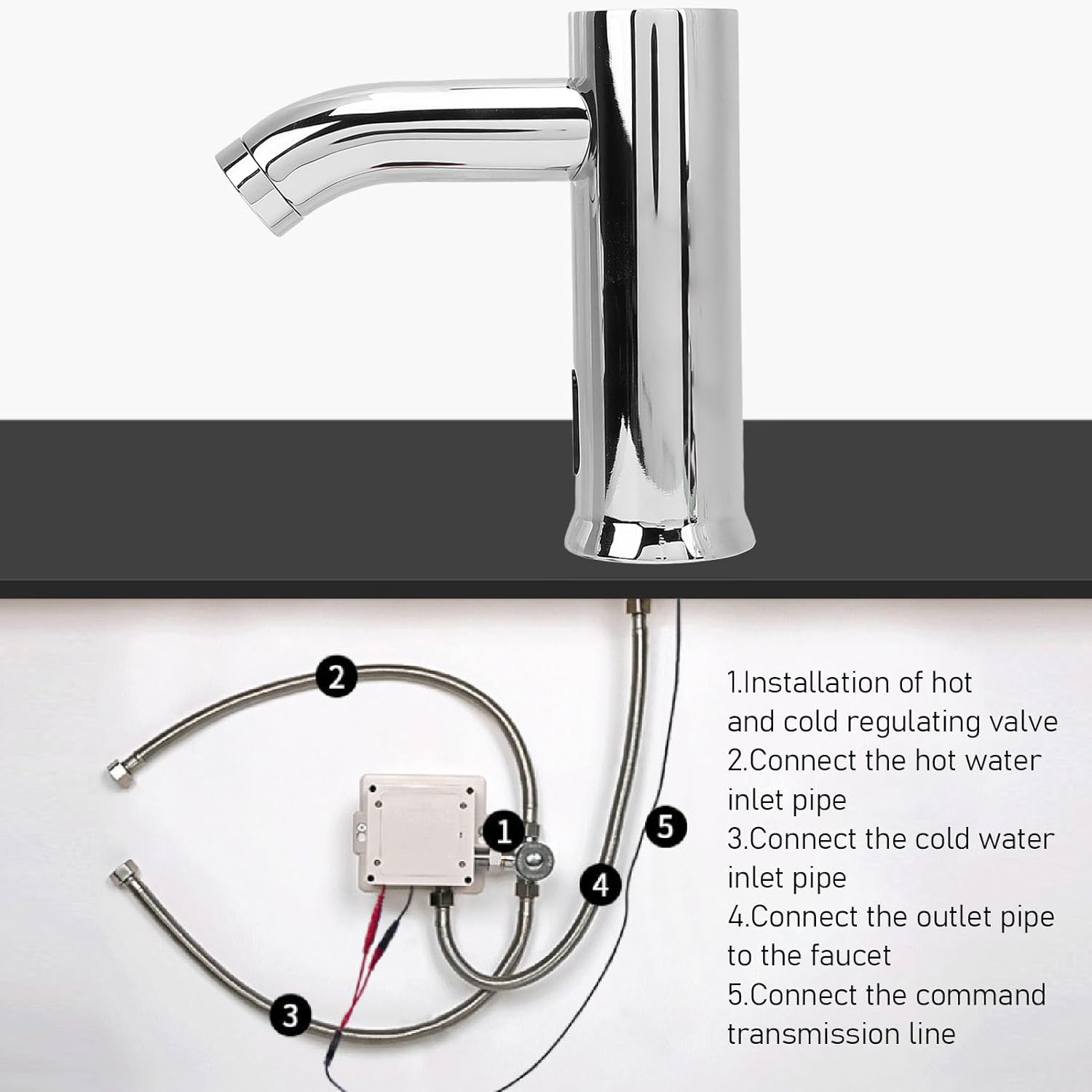 G1/2 Touchless Sink Faucet, 10 to 15cm Sensing Range Battery Powered Motion Activated Bathroom Faucet for Commercial, 0.1 to 0.6Mpa