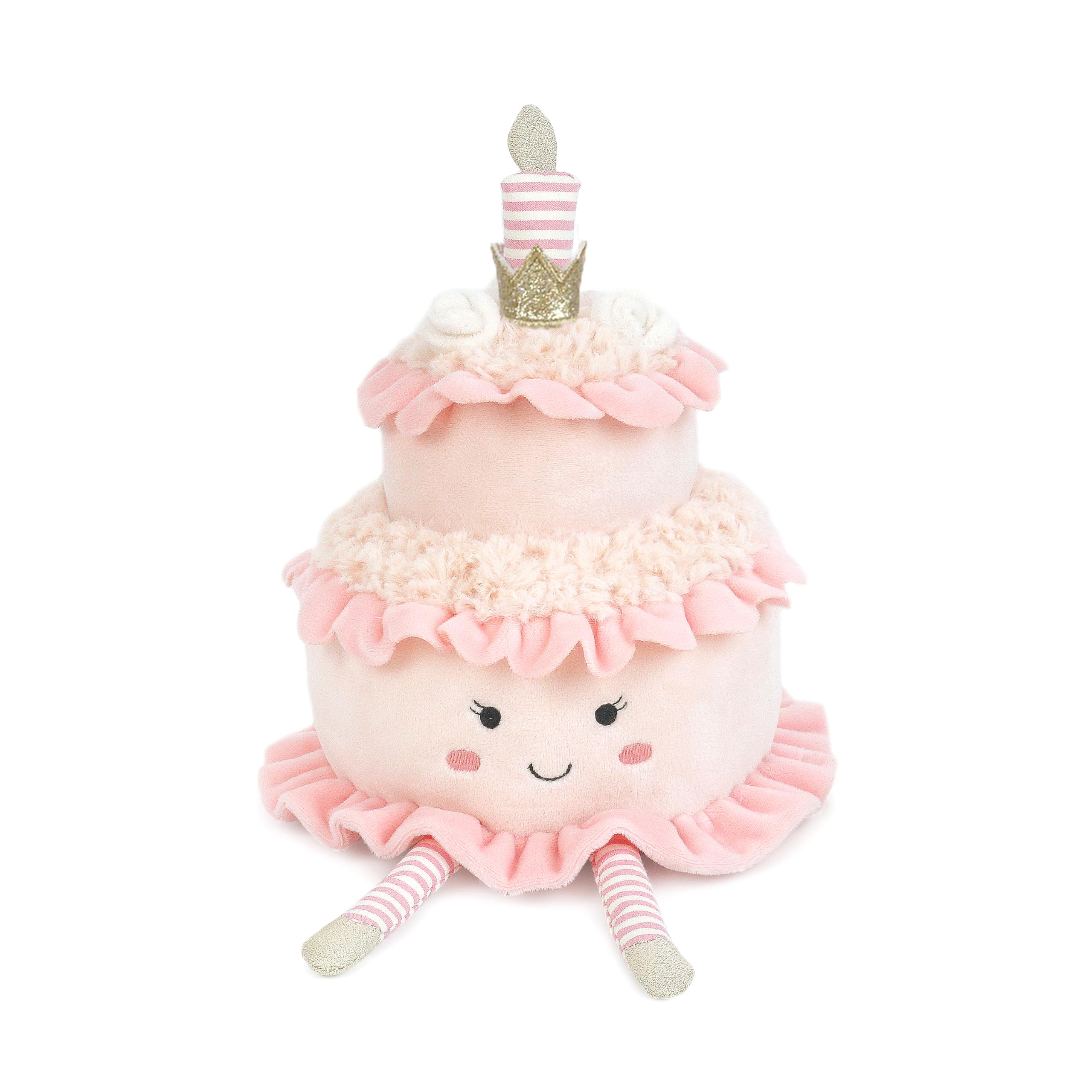 MON AMI Peluche de pastel de pañales – Animal de peluche dulce postre de 22,9 cm – Adorable pastel de cumpleaños de dos niveles con vela y piernas a rayas | Linda peluche decorativo y regalo para