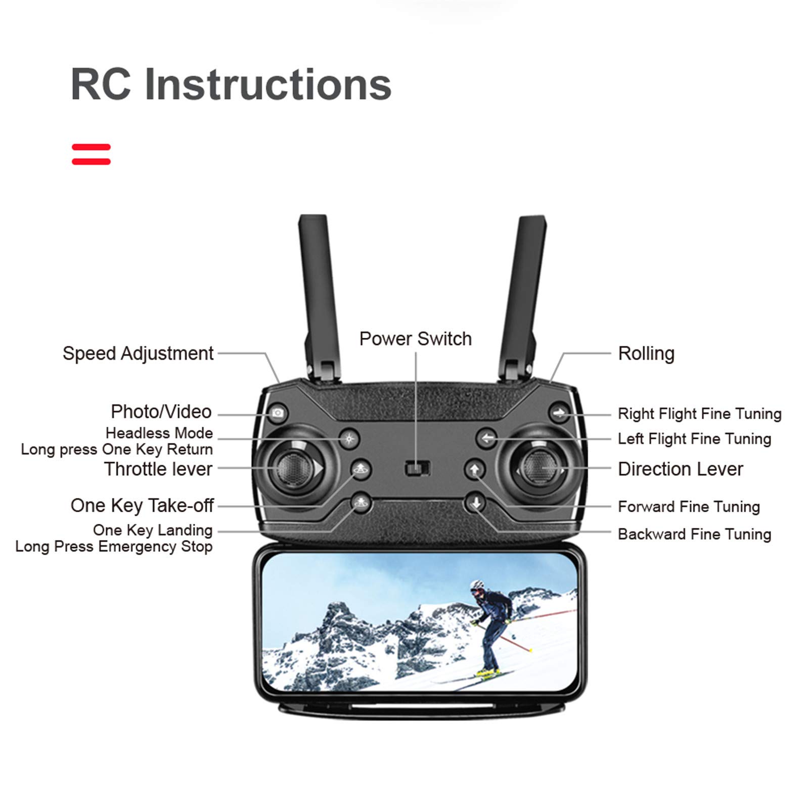 Mini Drone, Doppia Fotocamera 4K Ad Alta Definizione, Controllo del Telefono Cellulare, modalità Senza Testa, Mantenimento Dell'altezza, Rotazione A 360 Gradi, Custodia (Blu 500W)