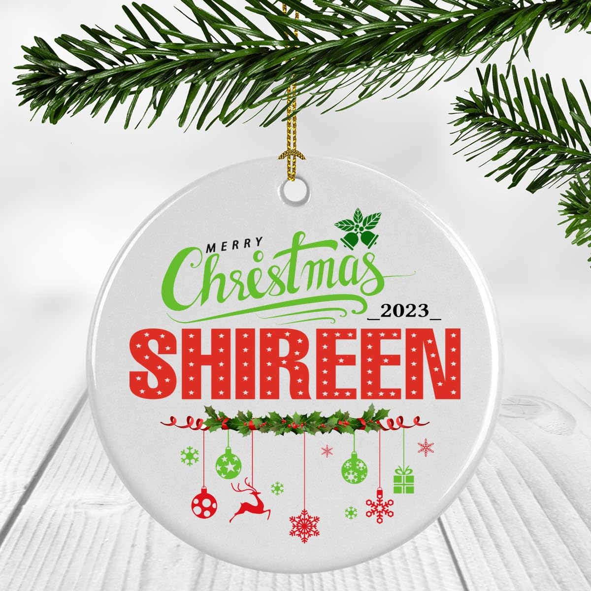Christmas Tree Ornaments for Baby's First Christmas Ornament 2023 with Name Shireen Ornament - Newborn Baby Ornament 3 inches White Plastic