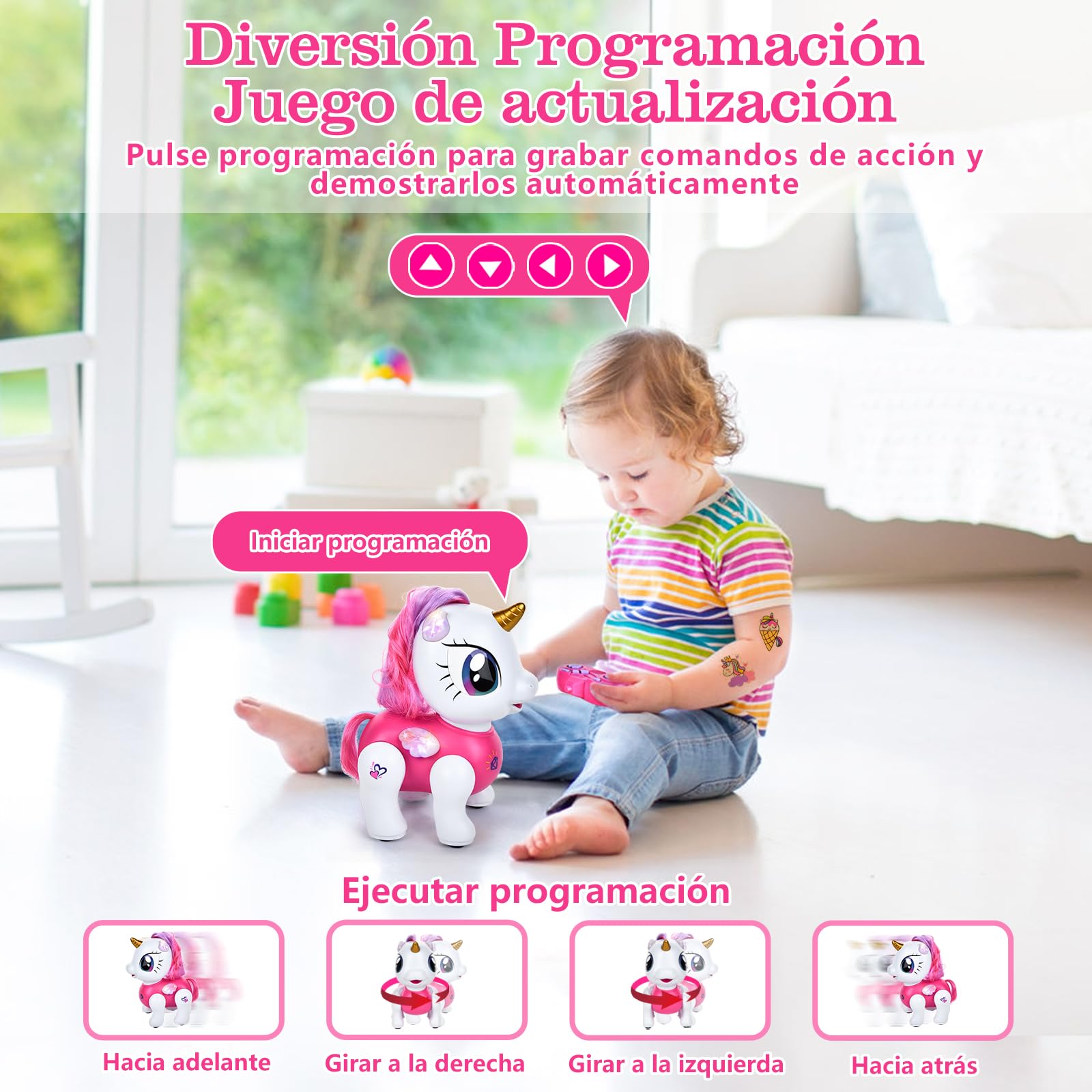 Joellfuner Unicornio Robot Juguete, Control Remoto Robot para Niños Regalo, Juguete Interactivo Programable, Grabación de Sonido, Baile y Música