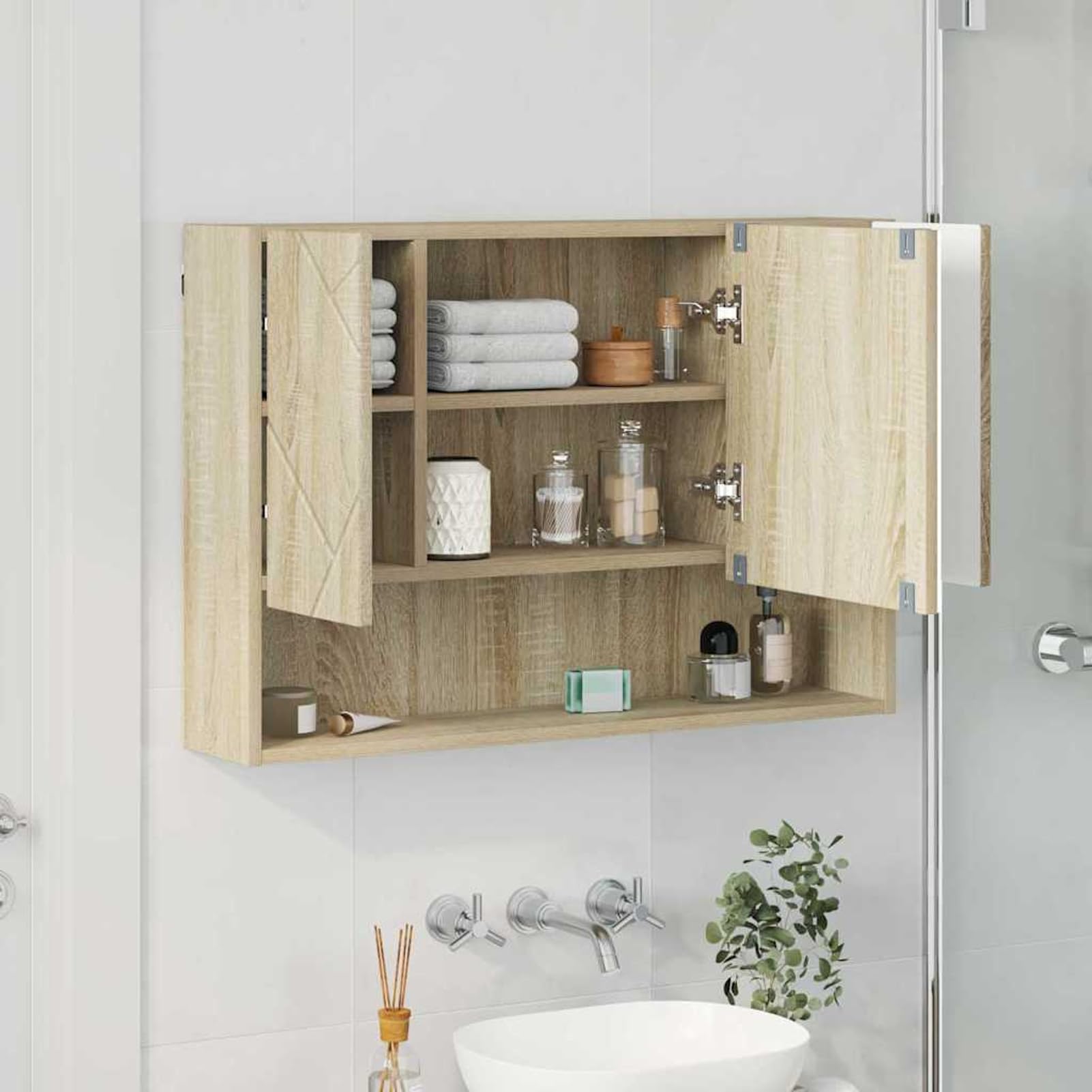 Gecheer Spiegelschrank Sonoma-Eiche 80 x 17 x 55 cm Holzwerkstoff, Deko Spiegel Bathroom Mirror für Badezimmer Make-up Rasur Wohnung Hotel883356