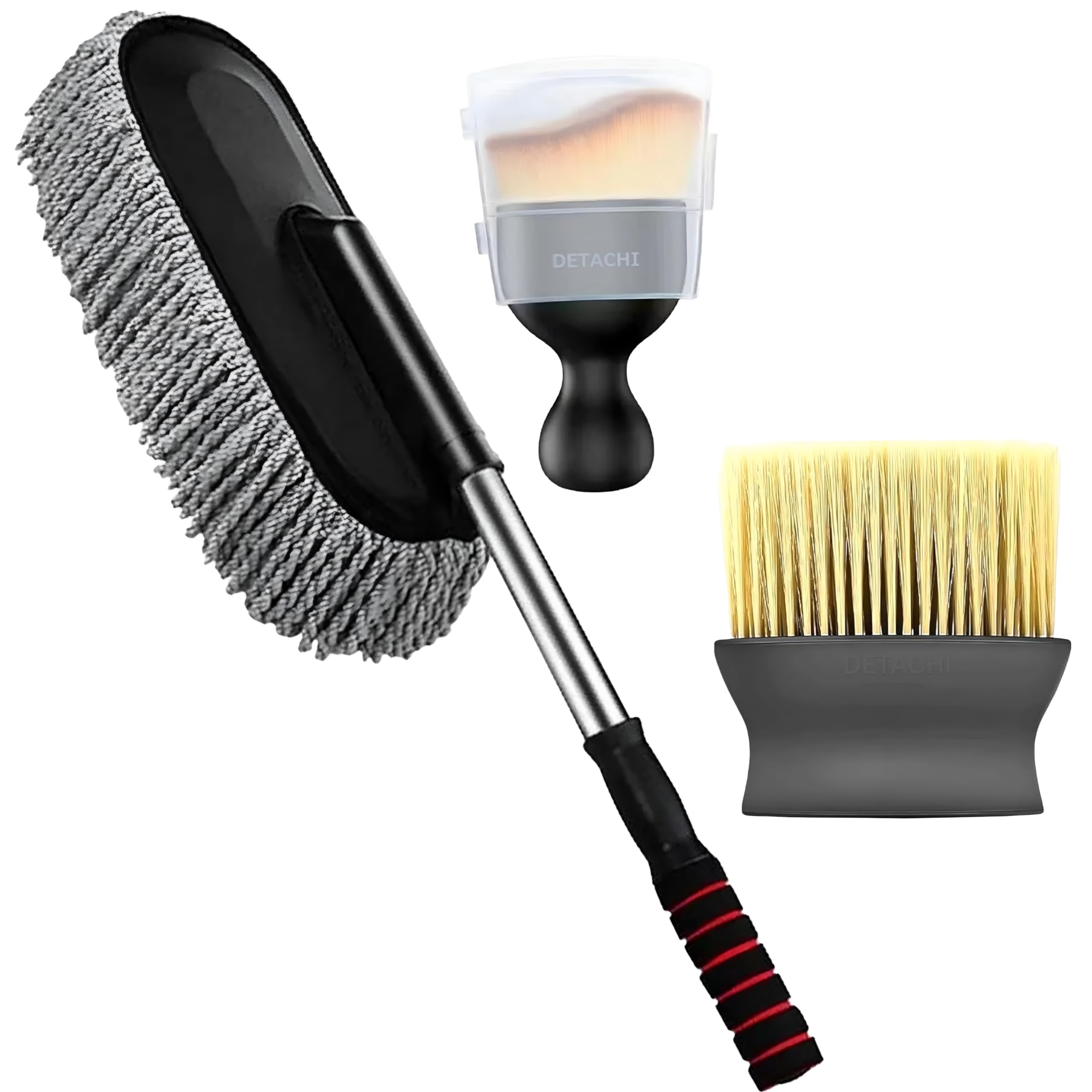 SARTE Car Cleaning Brush and Microfiber Duster with Extendable Handle Combo Interior Detailing Brush Dusting for Car Exterior AC Vents Car Interior Cleaning Dashboard Cleaner Car Duster 3 pc Combo