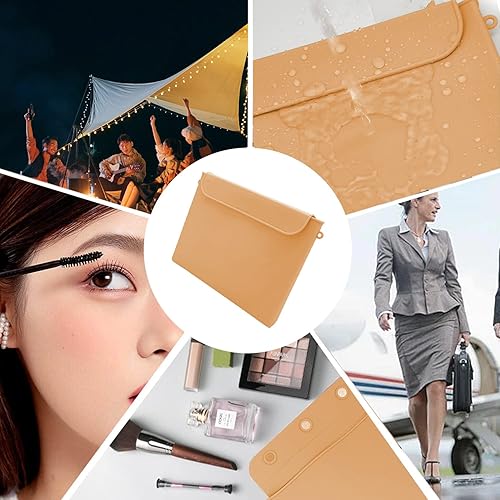 Miniatura 3 de Bolsa de maquillaje de silicona, bolsa de cosméticos de viaje de alta capacidad, bolsa de aseo de viaje para mujer con 3 hebillas magnéticas, bolsa