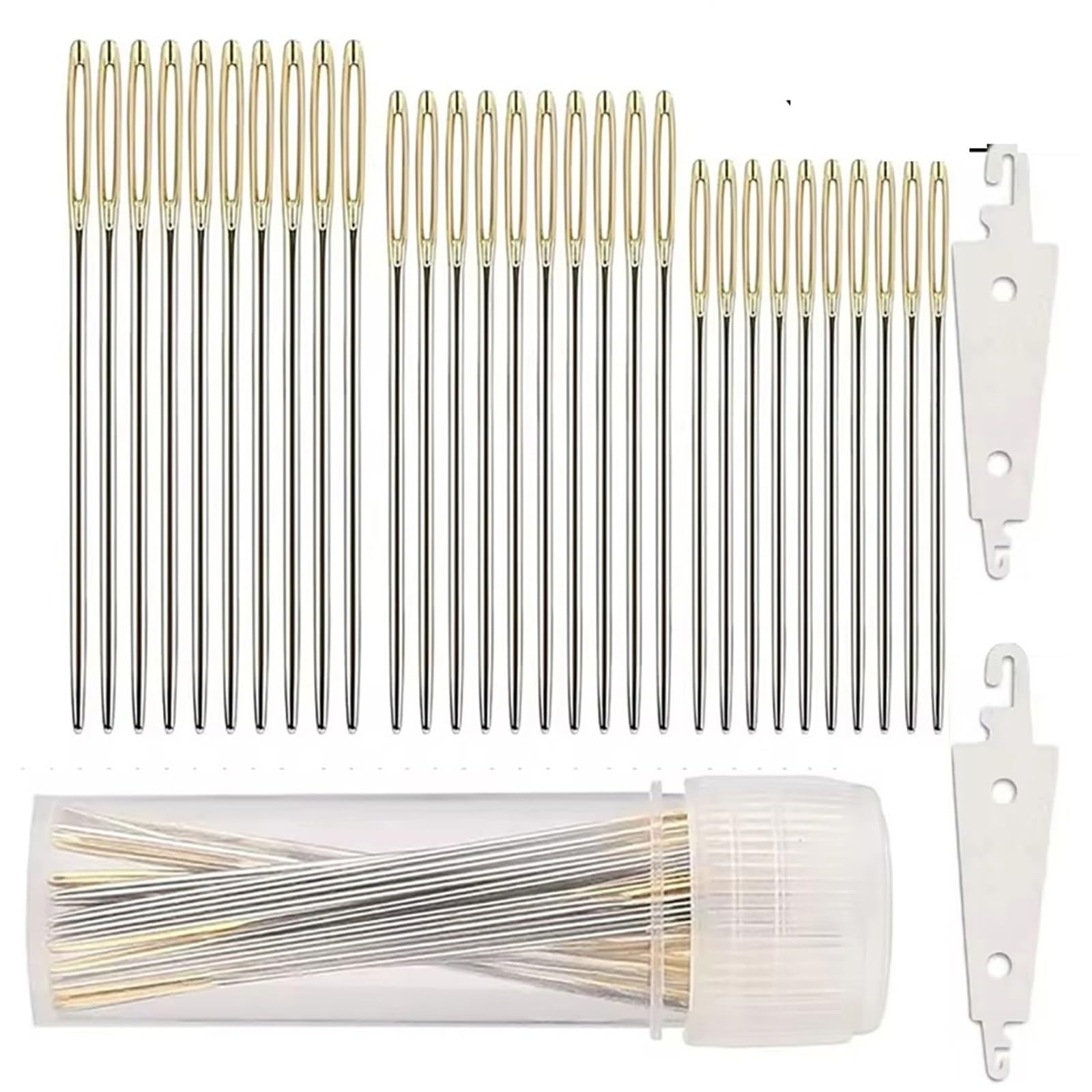Large Eye Sewing Needles 10Set Cross Stitch Needles Needle Threader Large Eye Sewing Needles with Transparent Box for Cross Stitch DIY Embroidery 32pcs/Set