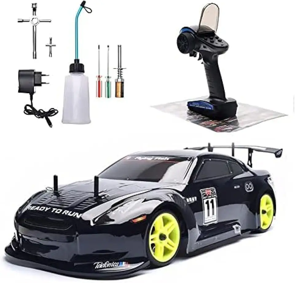 2.4G Nitro Gás RC Carros Caminhão 1/10 17IN Profissional de Alta Velocidade Deriva Motor a Gasolina Carro de Controle Remoto Nitrogênio Drive 4WD 80KM / H Chassi de Metal Gás RC Carros Adult