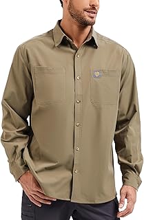 Mens Regular Fit Long Sleeve Work Utility Button Down Shirt with Chest Pockets-UPF,Reflective Safety