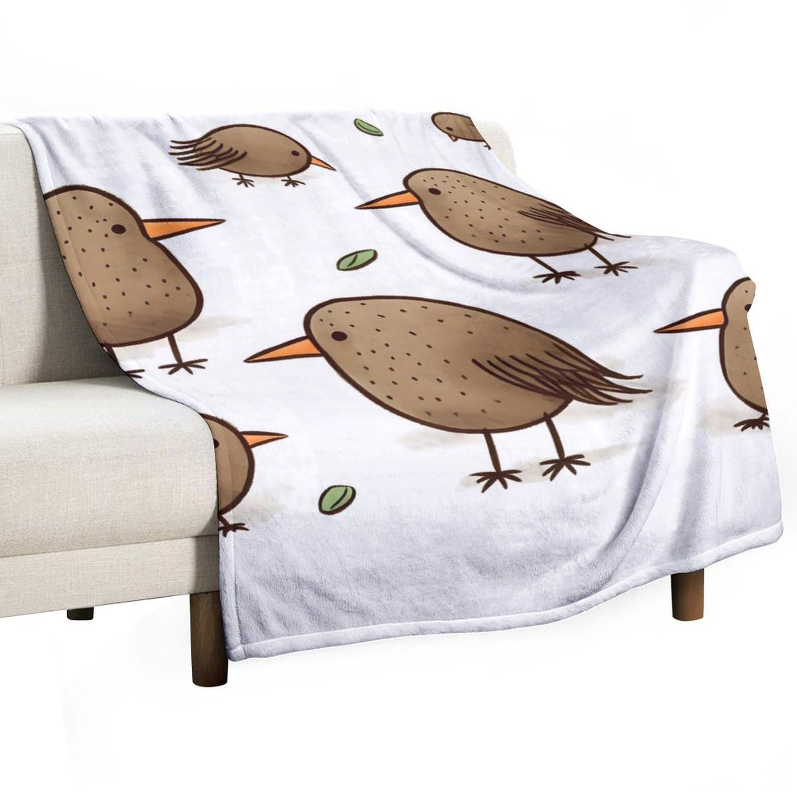 Couverture polaire motif oiseaux kiwi 167x228 cm douce et chaude pour canapé